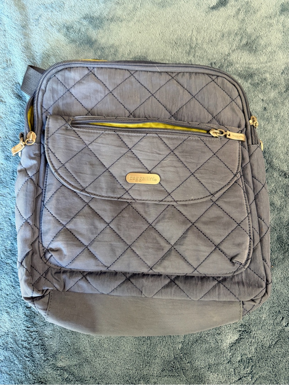 Baggallini Quilted Charcoal Gray Crossbody Backpack with Gold Hardware